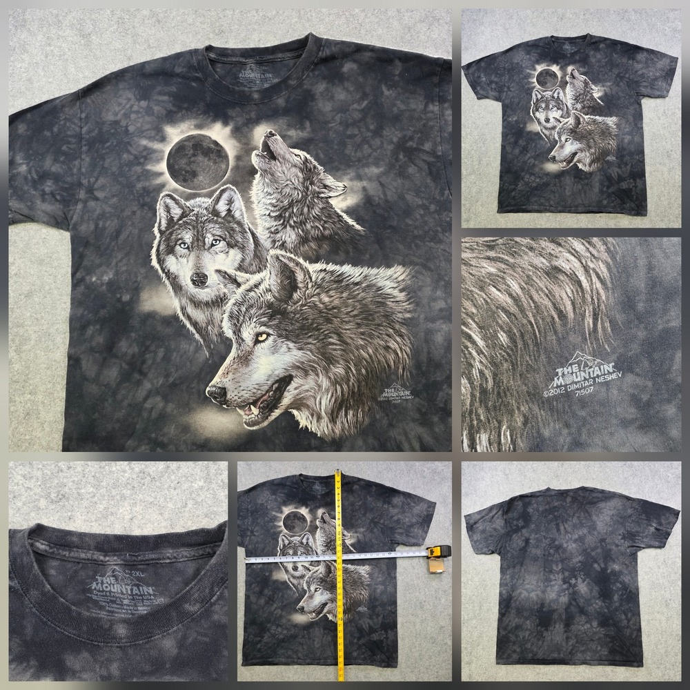 The Mountain T Shirt Mens 2XL Black Wolves Moon Eclipse Graphic Nature Tie Dye